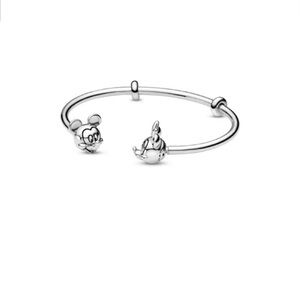 Pandora Disney Silver Mickey Minnie Open Bangle Bracelet